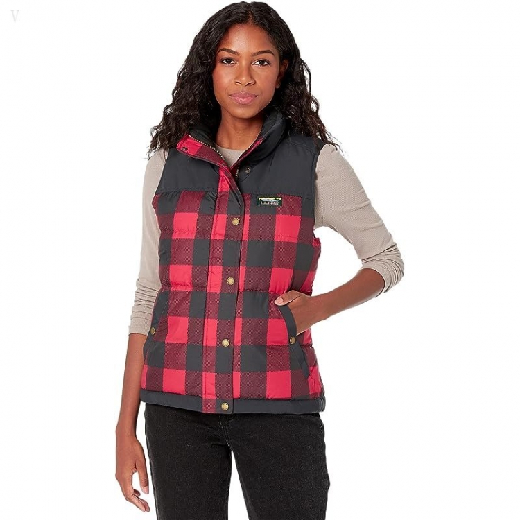 L.L.Bean Petite Mountain Classic Down Vest Print Rich Red Buffalo Plaid ID-oyshVnRL - Click Image to Close