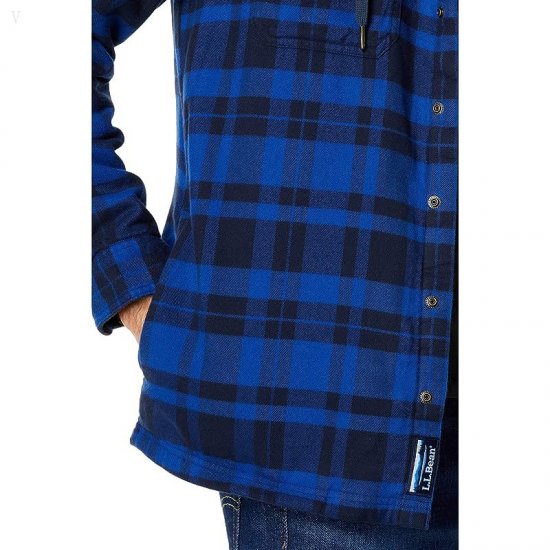 L.L.Bean Fleece Lined Flannel Hooded Snap Front Shirt Slightly Fitted IndigoInk ID-mvz02GM1