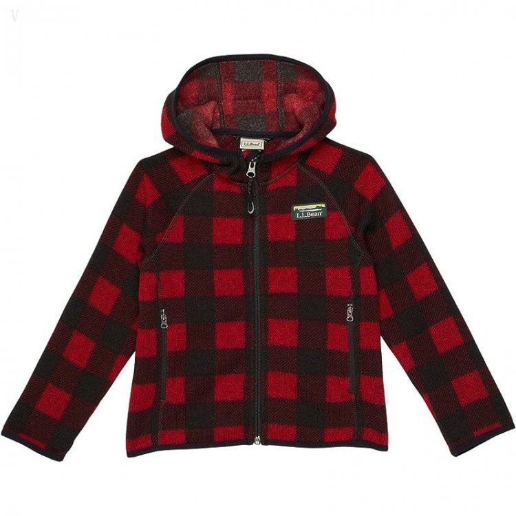 L.L.Bean Sweater Fleece Hooded Print (Little Kids) Garnet Buffalo Check ID-uZHUc4xx - Click Image to Close