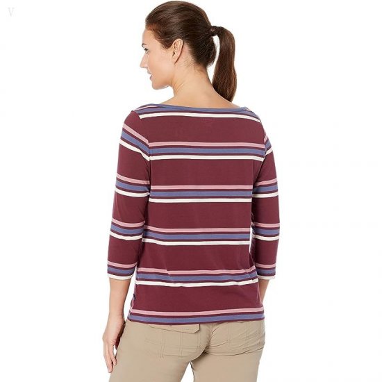 L.L.Bean Petite Soft Stretch Supima Boatneck 3/4 Sleeve Stripe Deep Wine Multi Stripe ID-s8pRo7qu