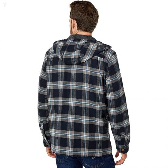 L.L.Bean Fleece Lined Flannel Hooded Snap Front Shirt Slightly Fitted Coal ID-FPi70JpC