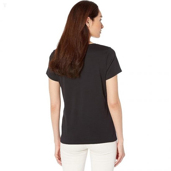 L.L.Bean Pima Tops Shaped V-Neck Short Sleeve Tee Black ID-B01cFBsz