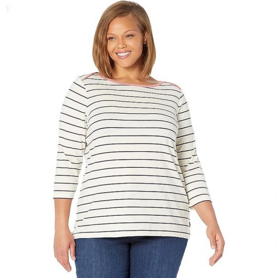 L.L.Bean Plus Size Soft Stretch Supima Boatneck 3/4 Sleeve Stripe Sailcloth/Classic Navy ID-xuuQd884