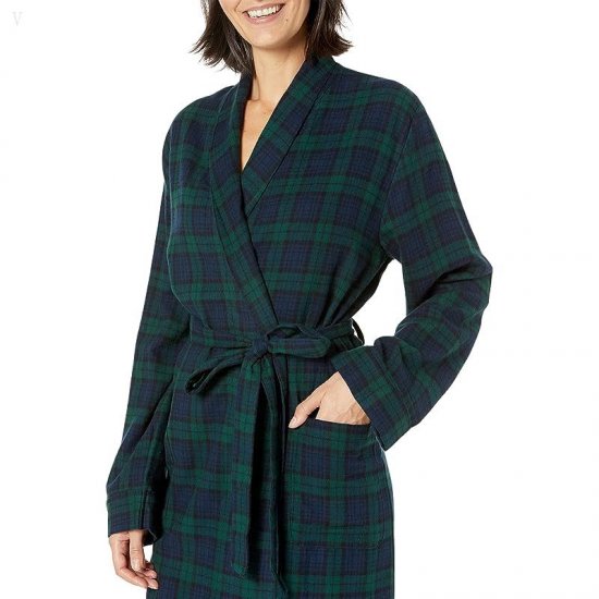 L.L.Bean Scotch Plaid Flannel Robe Unlined Plaid Black Watch ID-FglicNHB