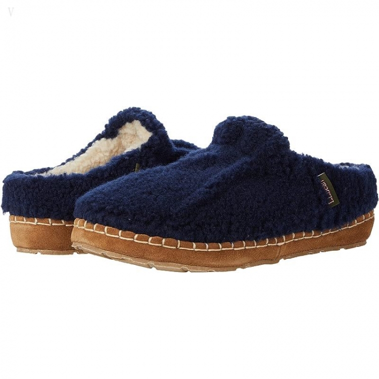 L.L.Bean Cozy Slipper Slide Pile Fleece Bright Navy/Dark Plum ID-n98EX6Go - Click Image to Close