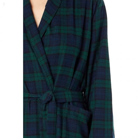 L.L.Bean Petite Scotch Plaid Flannel Robe Unlined Plaid Black Watch ID-9d411SSz