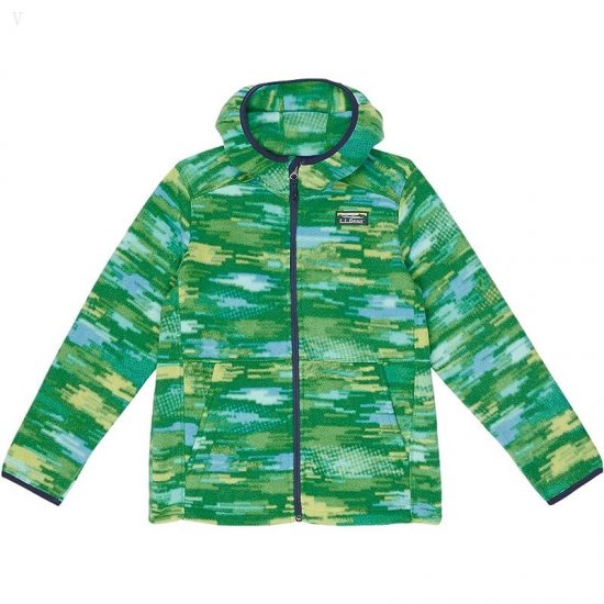 L.L.Bean Mountain Classic Fleece Hooded Print (Big Kids) Kelly Green Digi Camo ID-g2AVY5qD