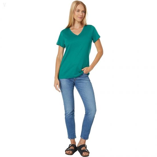 L.L.Bean Pima Tops Shaped V-Neck Short Sleeve Tee Warm Teal ID-aQzTxbpr