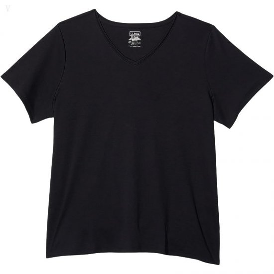 L.L.Bean Plus Size Pima Tops Shaped V-Neck Short Sleeve Tee Black ID-9SyUfKJN