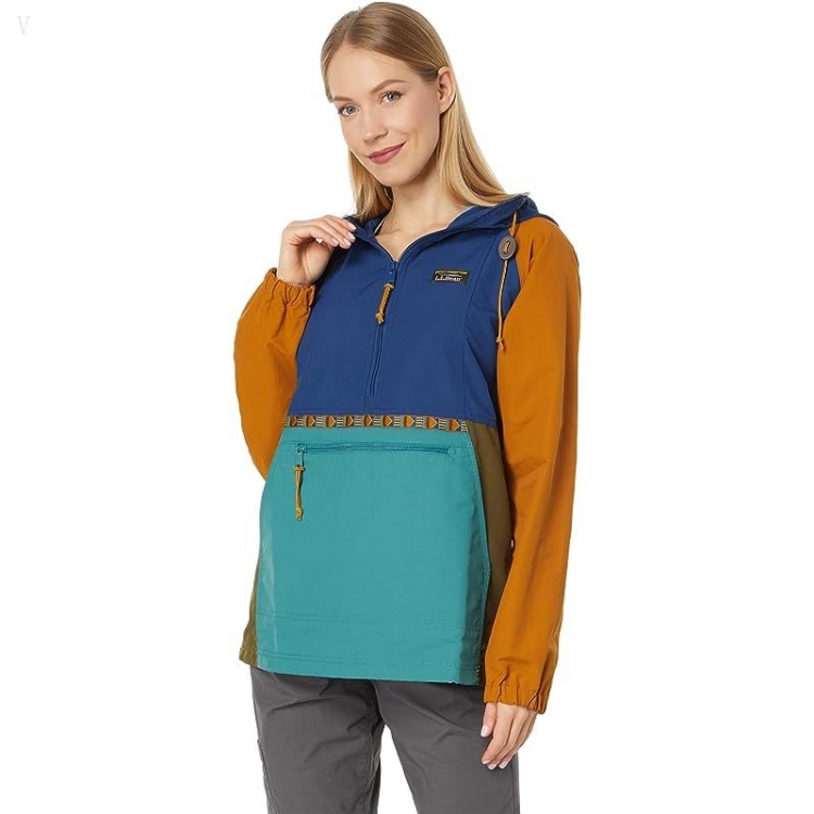 L.L.Bean Mountain Classic Anorak Multicolor Collegiate Blue/Rustic Green ID-tcdonGMz - Click Image to Close