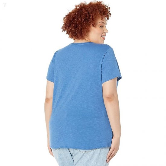 L.L.Bean Plus Size Organic Cotton V-Neck Tee Short Sleeve Rustic Blue ID-25jDTycC