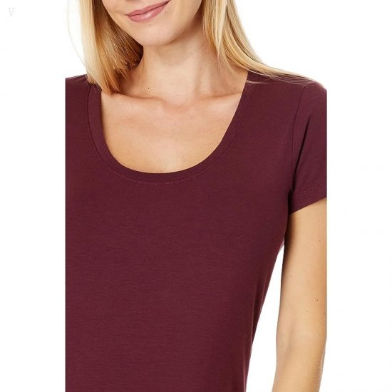 L.L.Bean Soft Stretch Supima Tee Scoop Neck Short Sleeve Deep Wine ID-r0bGBDnB