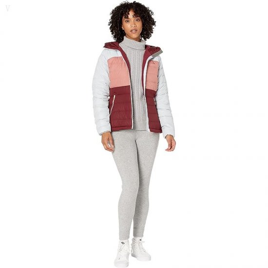 L.L.Bean Bean\'s Down Hooded Jacket Color-Block Burgundy/Pale Sky Blue ID-1Eg6rLzP