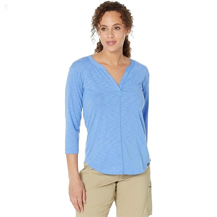 L.L.Bean Streamside Tee Split-Neck 3/4 Sleeve Arctic Blue ID-LWto5Gkb - Click Image to Close