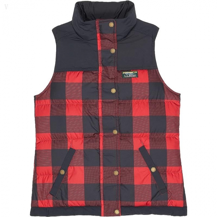 L.L.Bean Mountain Classic Down Vest Print Rich Red Buffalo Plaid ID-3JAnnOIX - Click Image to Close