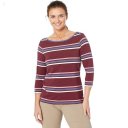 L.L.Bean Petite Soft Stretch Supima Boatneck 3/4 Sleeve Stripe Deep Wine Multi Stripe ID-s8pRo7qu