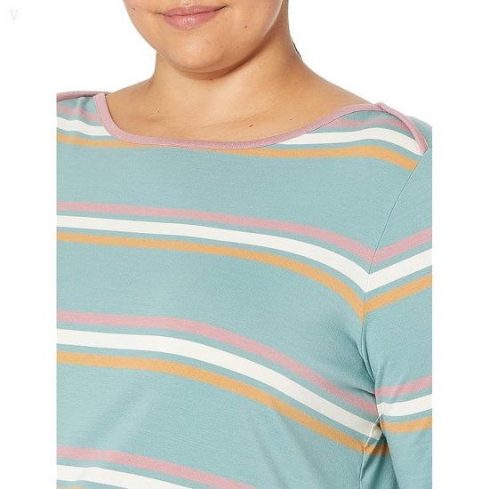 L.L.Bean Plus Size Soft Stretch Supima Boatneck 3/4 Sleeve Stripe Sea Pine Multi Stripe ID-k8pUjASP