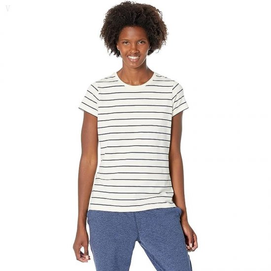 L.L.Bean Soft Stretch Supima Tee Crew Neck Striped Short Sleeve Sailcloth/Classic Navy ID-xuOSjesj