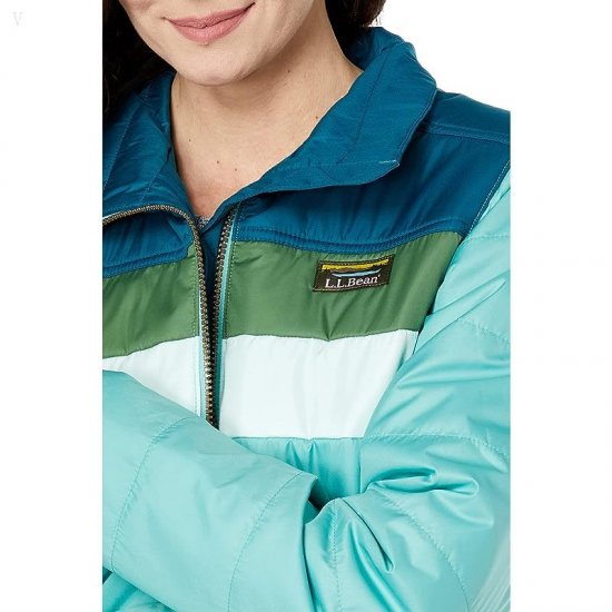 L.L.Bean Mountain Classic Puffer Jacket Color-Block Deep Turquoise/Ocean Teal ID-fdnGuYGY