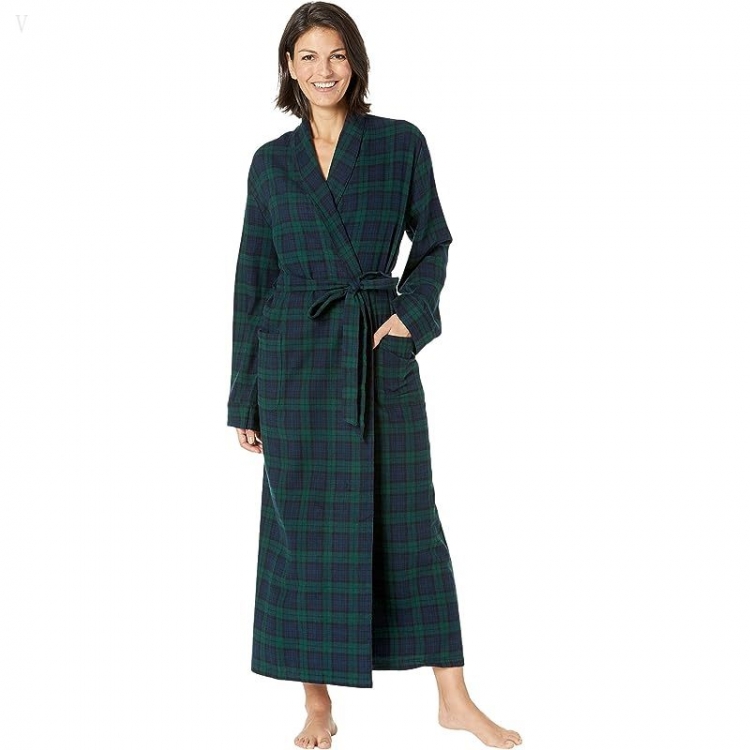 L.L.Bean Scotch Plaid Flannel Robe Unlined Plaid Black Watch ID-FglicNHB - Click Image to Close