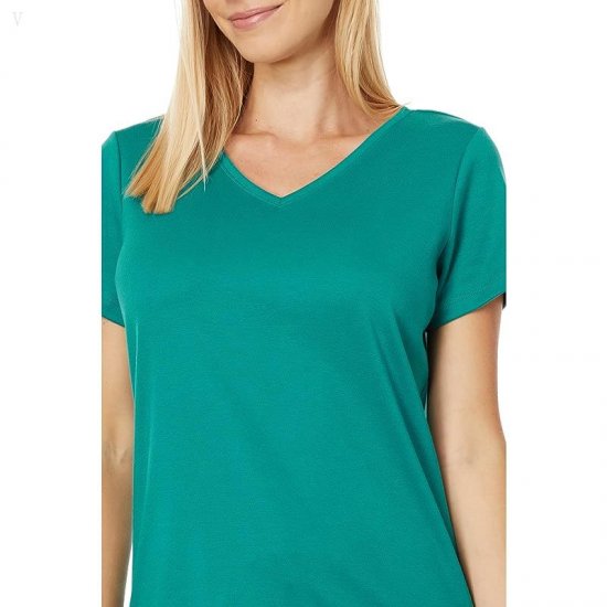 L.L.Bean Pima Tops Shaped V-Neck Short Sleeve Tee Warm Teal ID-aQzTxbpr