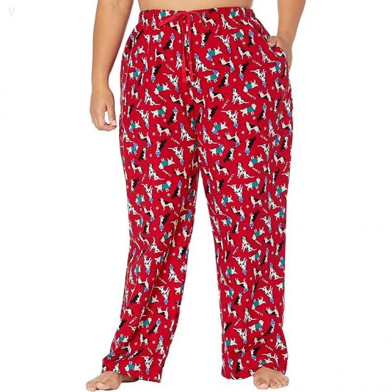 L.L.Bean Plus Size Bean's Flannel Pants Print Nautical Red Winter Dogs ID-GU4HMWPP