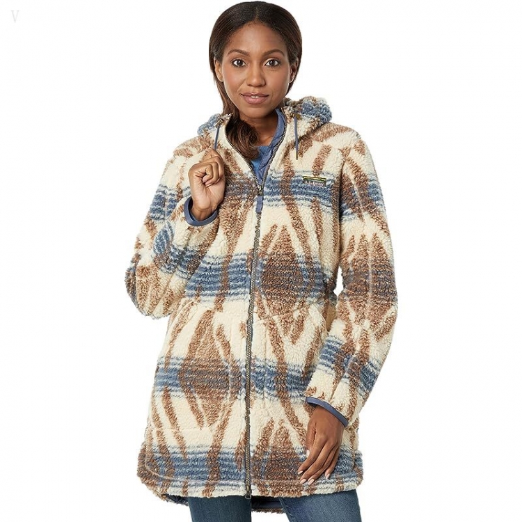 L.L.Bean Mountain Pile Fleece Coat Stripe Rustic Brown Ombre ID-3MKTLsJN - Click Image to Close