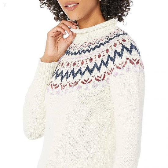 L.L.Bean Cotton Ragg Sweater Funnel Neck Pullover Fair Isle Cream Fair Isle ID-yXbrJCzM