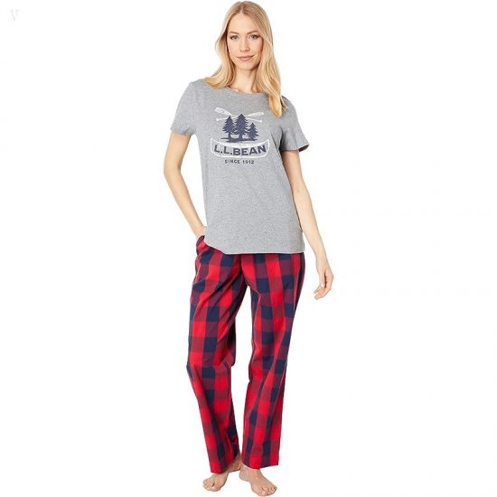 L.L.Bean Springtime Sleep PJ Set Bright Red Plaid ID-XM226Ubf