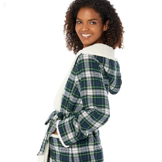 L.L.Bean Scotch Plaid Flannel Sherpa Lined Long Robe Dress Gordon ID-IyFsZso1