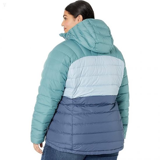 L.L.Bean Plus Size Down Hooded Jacket Color-Block Vintage Indigo/Mineral Blue ID-itcCtQeN