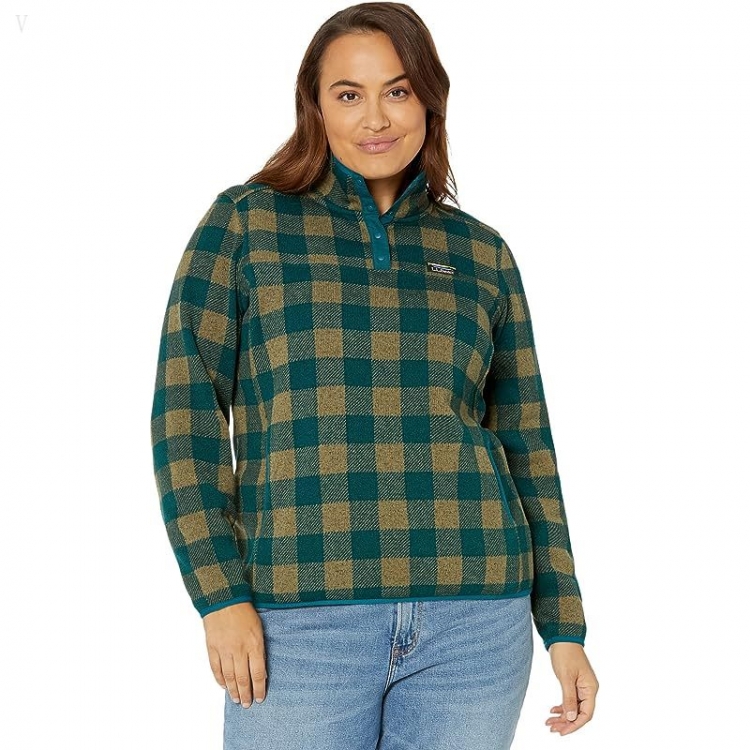 L.L.Bean Sweater Fleece Pullover Print Eucalyptus/Spruce Buffalo Plaid ID-PDisePsH - Click Image to Close