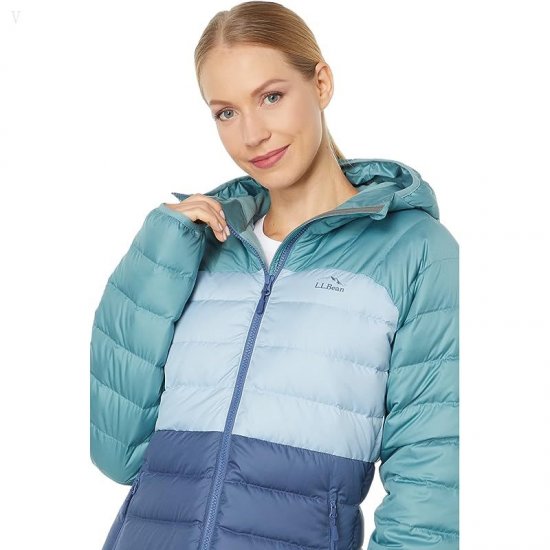 L.L.Bean Bean\'s Down Hooded Jacket Color-Block Vintage Indigo/Mineral Blue ID-FtAKRUjs