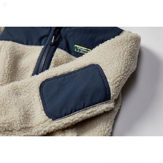 L.L.Bean Sherpa Fleece Hooded Jacket (Little Kids) Soapstone/Carbon Navy ID-wx5wTsfk