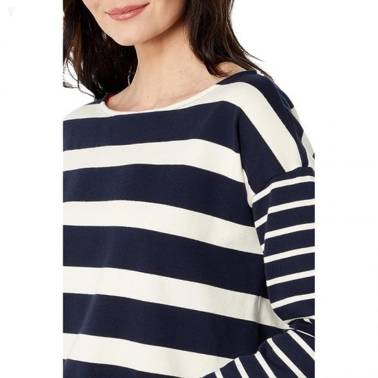 L.L.Bean Heritage Mariner Boatneck 3/4 Sleeve Classic Navy/Sailcloth Blocked Stripe ID-1uXkJkwF