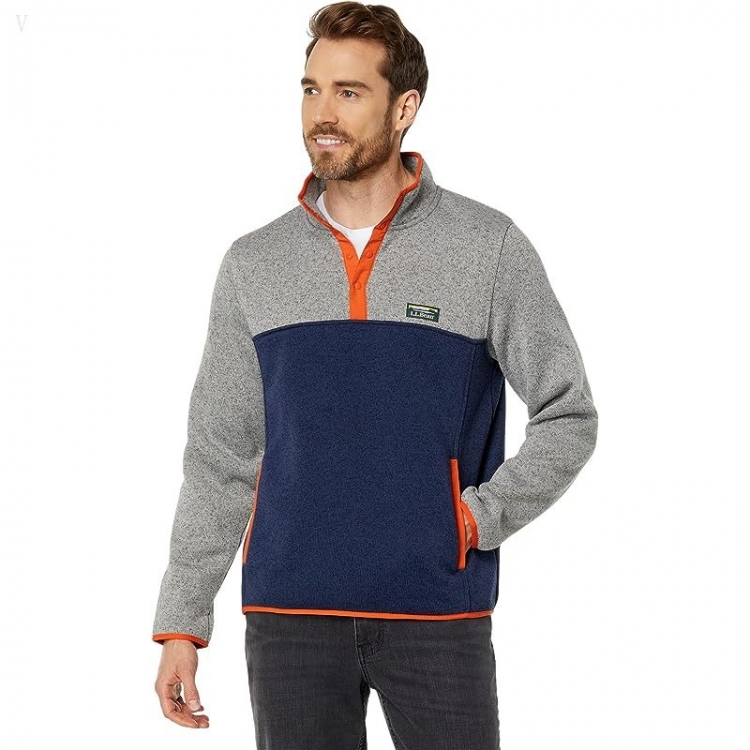 L.L.Bean Sweater Fleece Pullover Color-Block Regular Woodsmoke/Bright Navy ID-IUYjmAzU - Click Image to Close