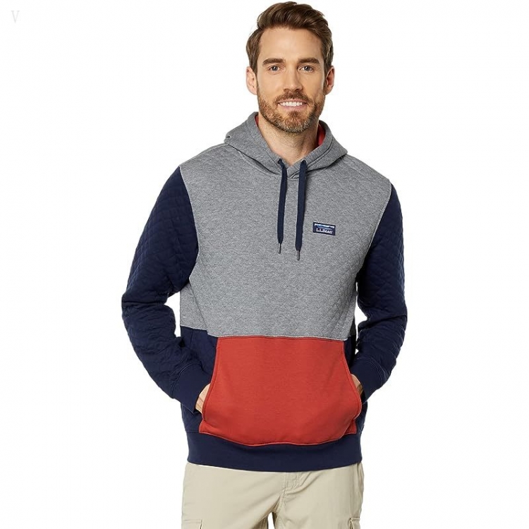 L.L.Bean Quilted Pullover Hoodie Color-Block Classic Navy/Rust Orange ID-yiEPWpJO - Click Image to Close