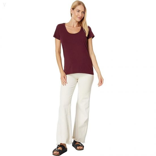 L.L.Bean Soft Stretch Supima Tee Scoop Neck Short Sleeve Deep Wine ID-r0bGBDnB