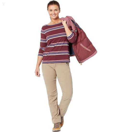 L.L.Bean Petite Soft Stretch Supima Boatneck 3/4 Sleeve Stripe Deep Wine Multi Stripe ID-s8pRo7qu