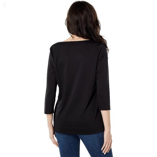 L.L.Bean Pima Tops Split-Neck Tunic 3/4 Sleeve Black ID-YGAeiGAy