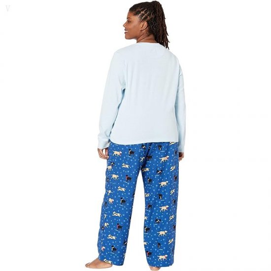 L.L.Bean Plus Size Cozy Pajama Set Print Bright Blue Dog ID-rAYTr9hx