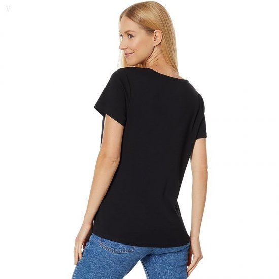 L.L.Bean Petite Pima Tops Shaped V-Neck Short Sleeve Tee Black ID-IwaW54J0