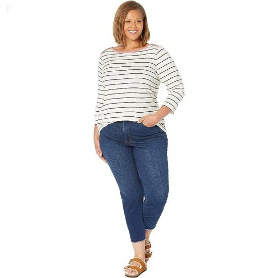 L.L.Bean Plus Size Soft Stretch Supima Boatneck 3/4 Sleeve Stripe Sailcloth/Classic Navy ID-xuuQd884