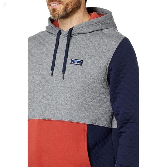 L.L.Bean Quilted Pullover Hoodie Color-Block Classic Navy/Rust Orange ID-yiEPWpJO