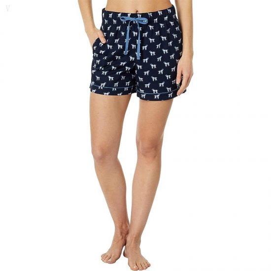 L.L.Bean Springtime Sleep Pajama Shorts Set Classic Navy Buffalo Dog ID-XkN656In