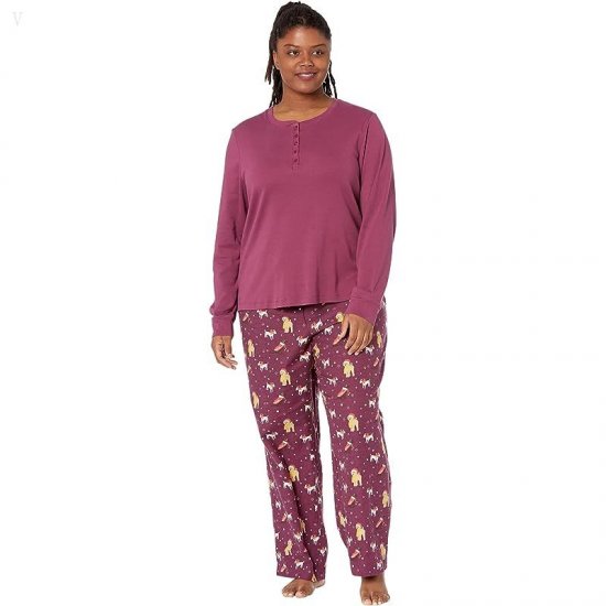 L.L.Bean Plus Size Cozy Pajama Set Print Bramble Berry Dog ID-RNsCgo5H