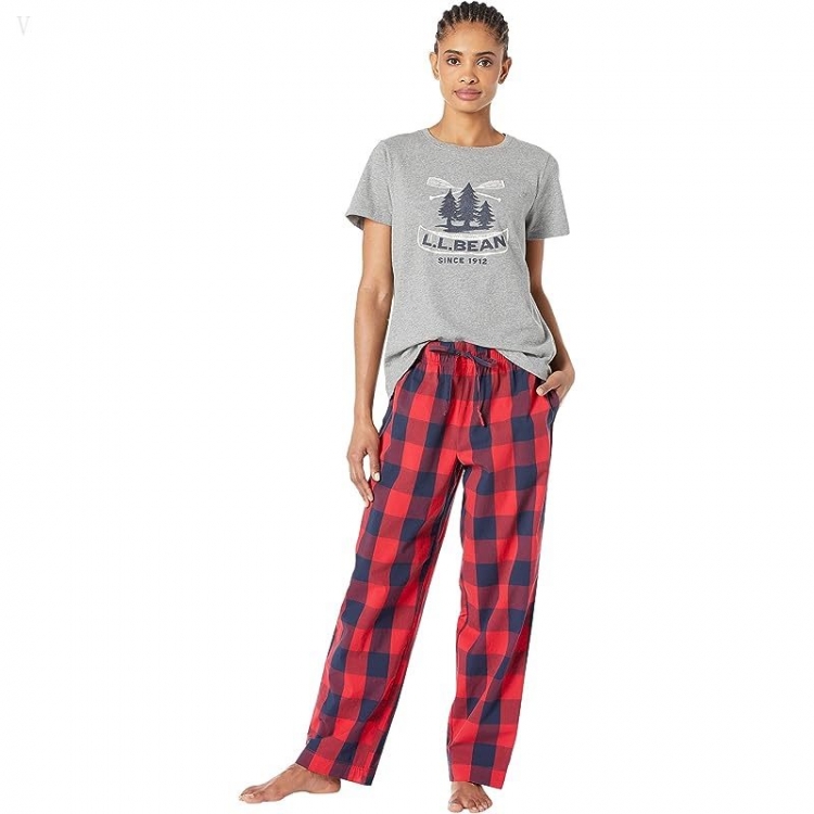 L.L.Bean Springtime Sleep PJ Set Bright Red Plaid ID-XM226Ubf - Click Image to Close