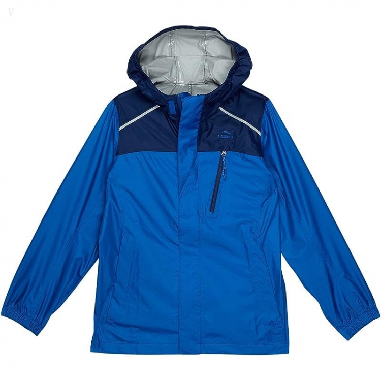 L.L.Bean Trail Model Rain Jacket Color-Block (Big Kids) Deep Sapphire ID-PzdoNjJE - Click Image to Close