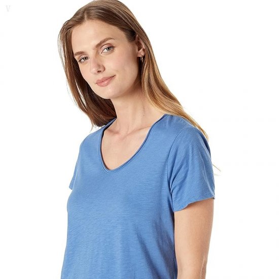 L.L.Bean Organic Cotton V-Neck Short Sleeve Tee Rustic Blue ID-WDrFZSnn