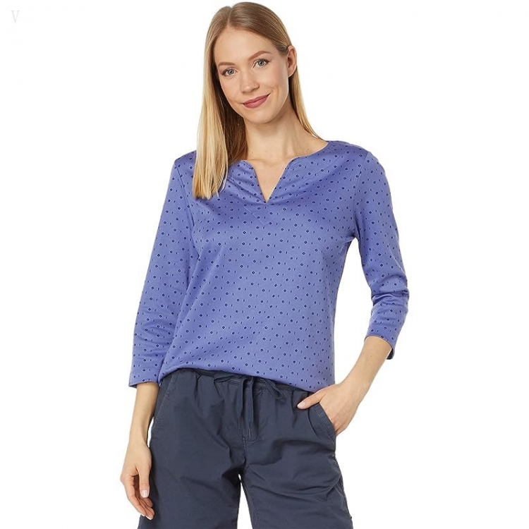 L.L.Bean Pima Tops Split-Neck Tunic 3/4 Sleeve Print Larkspur Geo Dot ID-iIcYxRLI - Click Image to Close